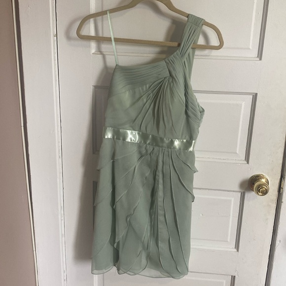 Adrianna Papell Draped One Shoulder Mint Flutter Mini Dress - Picture 2 of 8